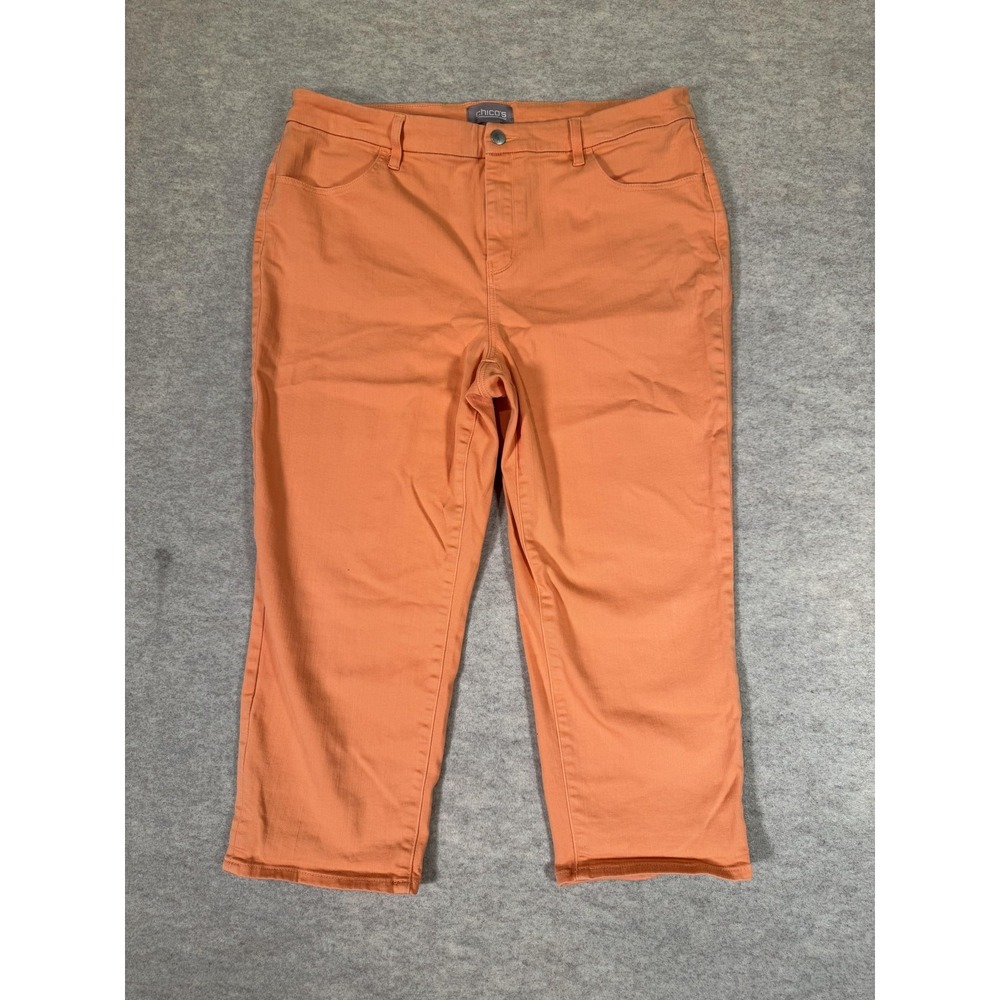 Chicos Capri Pants Womens 2.5 Orange Stretch Twill Cropped Casual Summer